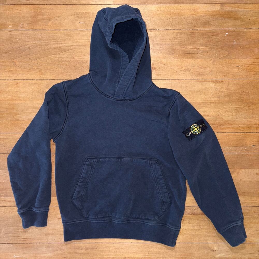 Stone Island Junior Boys Navy Blue Pullover Hoodie Size 10 Compass Patch